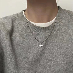 INGVN  Kpop Goth Silver Color Star Pendant Chain Necklace For Women Men Egirl Y2K Cool EMO Punk Aesthetic Grunge Jewelry Gifts