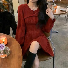 Loose Female Knit Dresses Sexy Winter High Quality Autumn Korean Fashion Elegant Midi Women Knitted Sweater Dress Long New