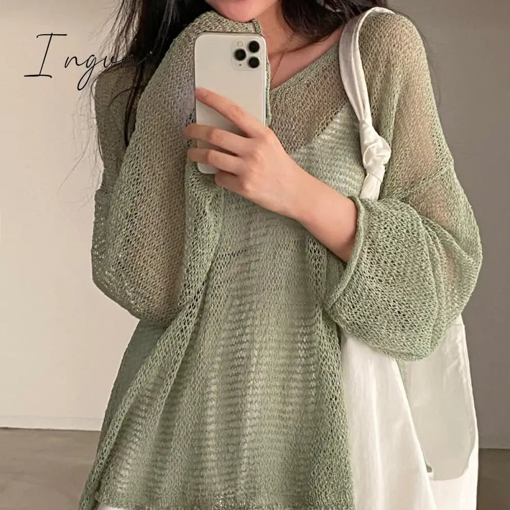 Ingvn - Lazy Style Full Sleeves Jumpers Tops Hollow Out Sexy Women Fashion Casual Streetwear Chic Femme Sweaters Pullovers