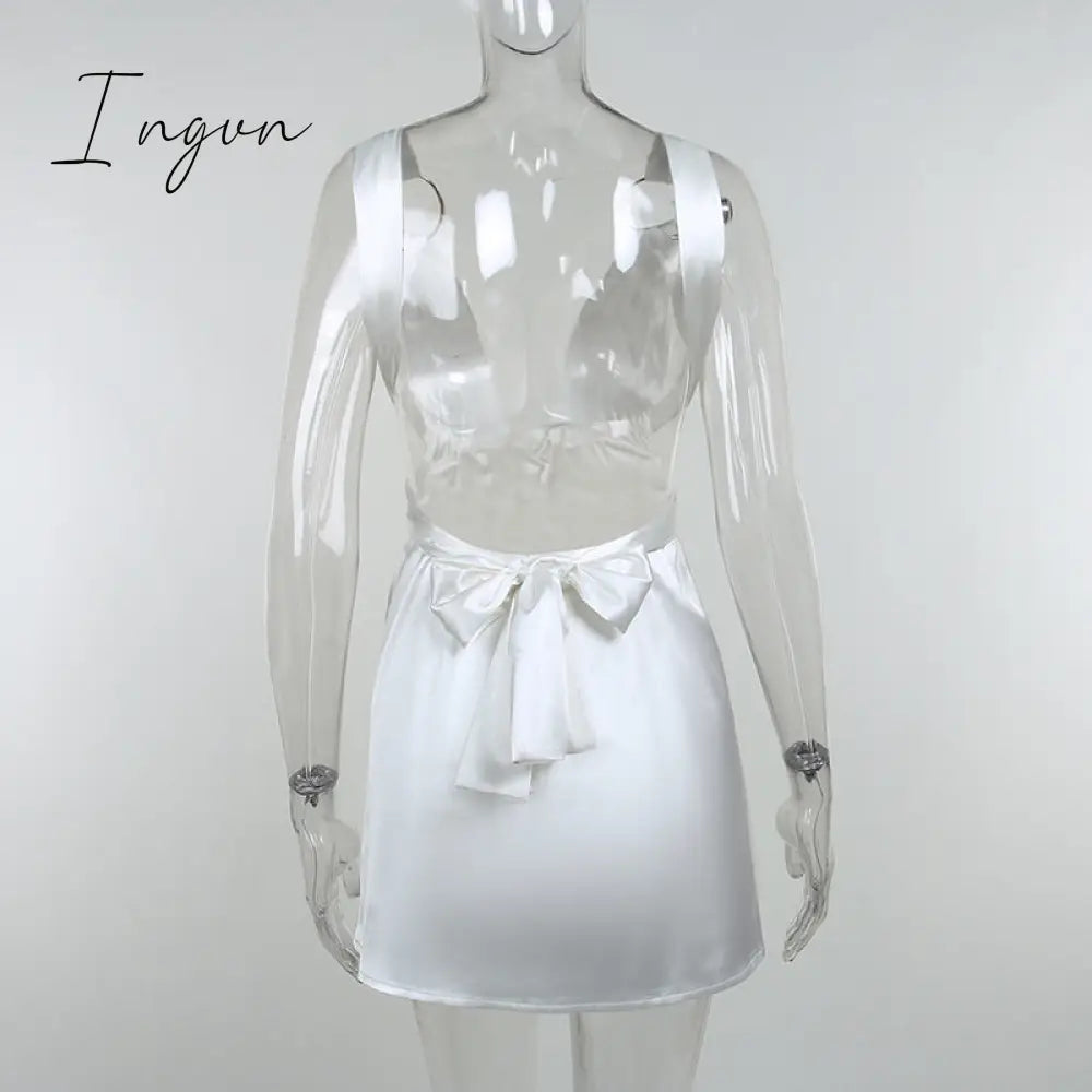 Ingvn - Sexy Hollow Out Bandage Women Dress White Asymmetrical High Waist Mini Dress Women Spring Skinny Fashion Streetwear