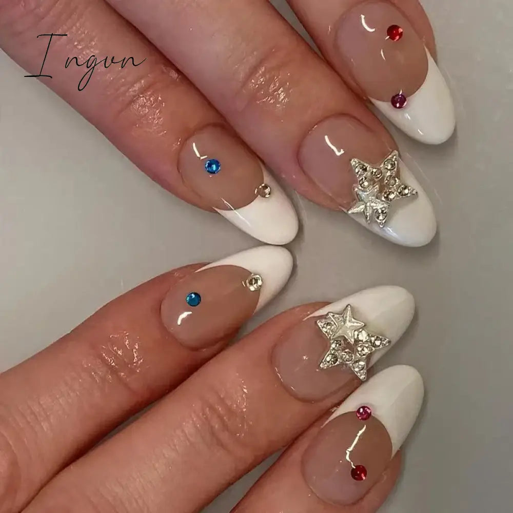 24Pcs Cute Oval False Nails Reusable And Adhesives Aesthetic False Almond Nails Complete Nail Kit Acrylic Press On Set For Gel