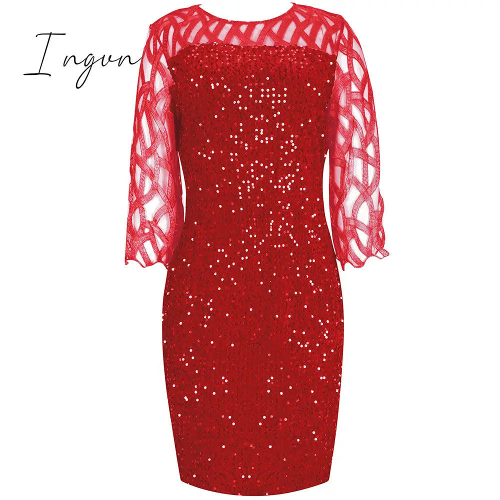 Ingvn - Party Dresses Plus Size Women's Summer Dress for Women Elegant Sequin Green Bodycon Dress Evening Wedding Outfits 4XL 5XL