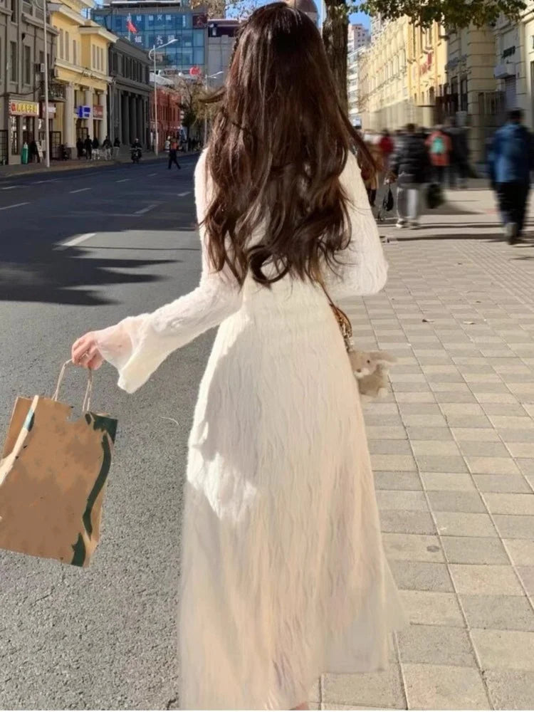 Elegant Party Dresses Woman French Ruffles V-Neck Long Sleeve Princess Mermaid Dress Autumn Spring Chic Vestidos Female Outfits