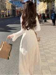 Elegant Party Dresses Woman French Ruffles V-Neck Long Sleeve Princess Mermaid Dress Autumn Spring Chic Vestidos Female Outfits
