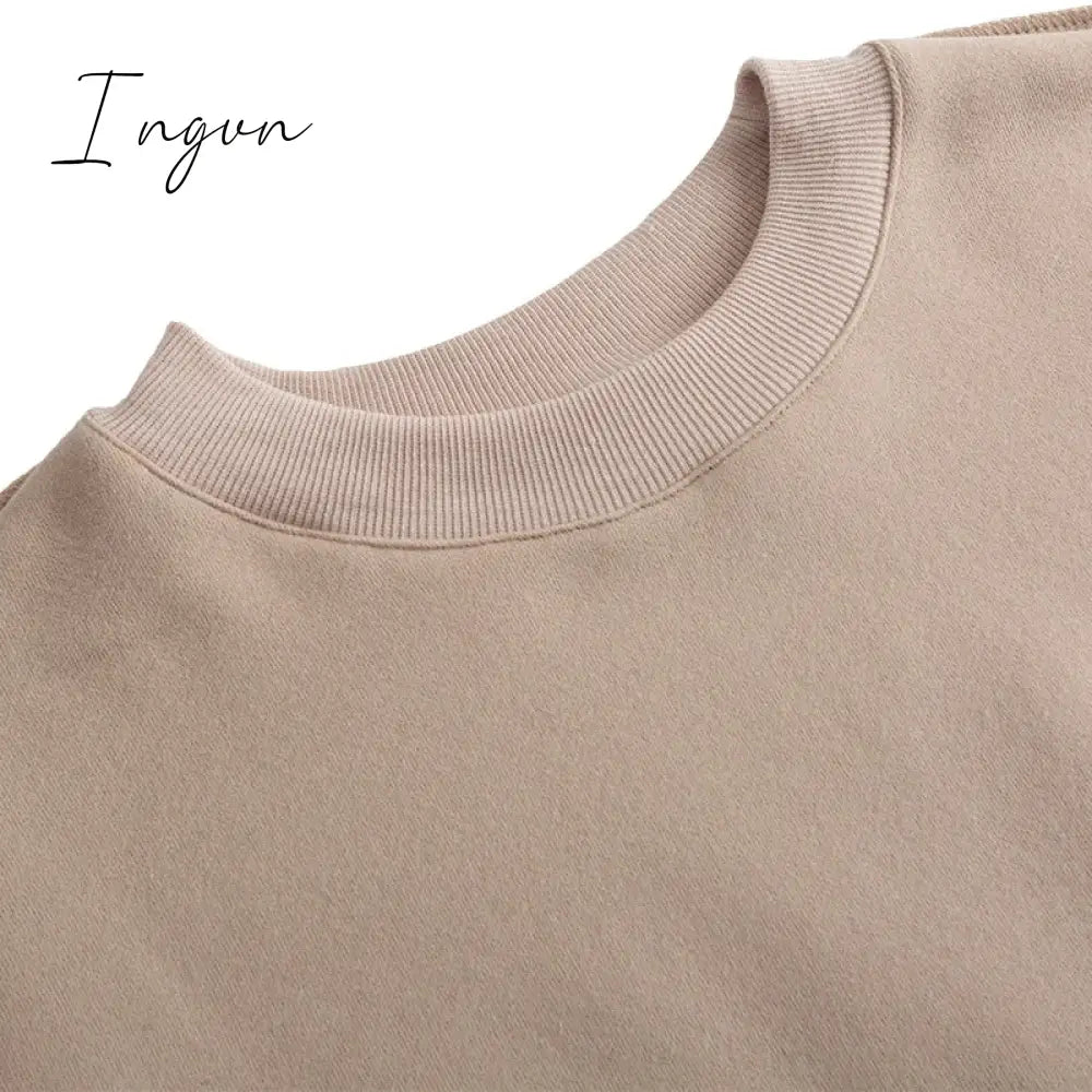Ingvn - Thick Cotton Oversized Women Sweatshirt Hoodies Casual Loose Long Sleeve Harajuku Streetwear Crop Pullover Plus Size Ropa Mujer