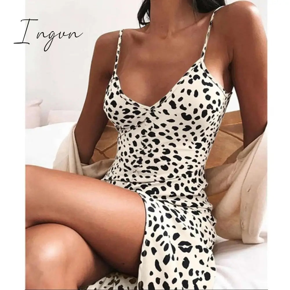 Ingvn - Women Leopard Dresses 2023 Summer Sexy Off Shoulder Bodycon Party Club Dress Leopard Long Sleeve Mini Women Dress Vestido
