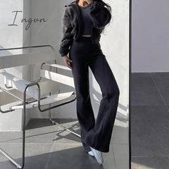 Ingvn - New High Street Elastic Waist Solid Color Flare Pants For Women Spring Autumn Thick Casual Female Trouser BSXM new years eve outfits women
