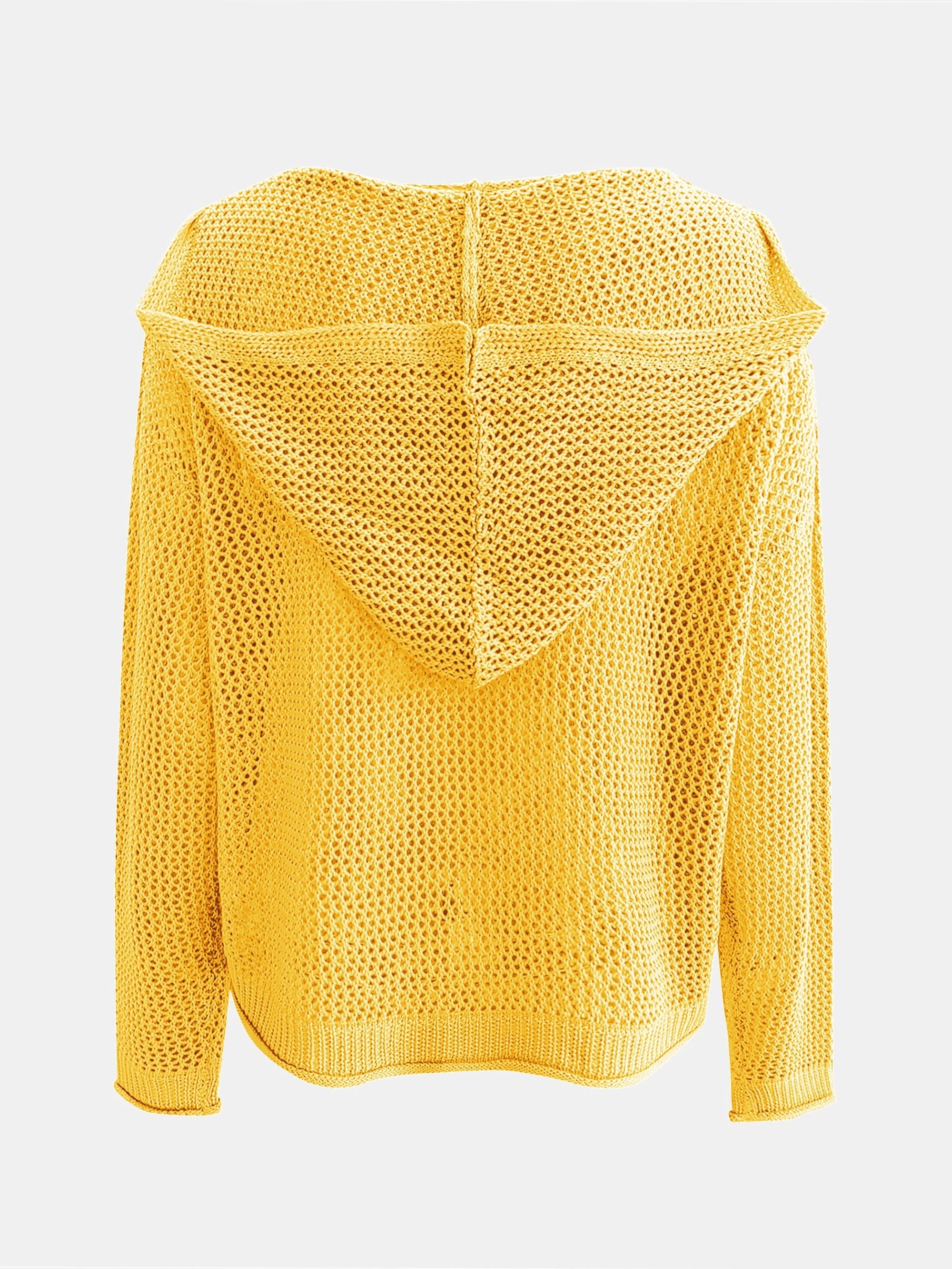 Solid Color Hooded Pullover Sweater, Casual Long Sleeve Cut Out Knitted Sweater For Spring & Summer, Women's Clothing