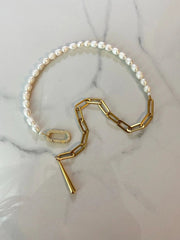 INGVN  Real Natural Baroque Freshwater Pearl Stainless Steel Chain Choker Necklace for Women Girl Gift,Popular White Pearl Jewelry