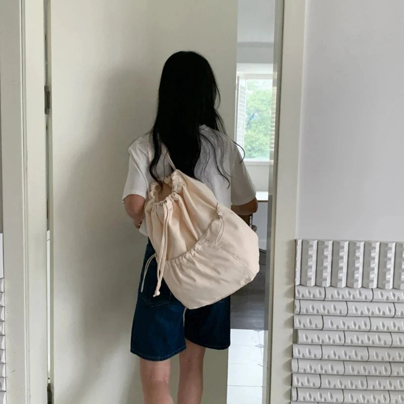 Ingvn  Fashion Ruched Drawstring Backpacks for Women Aesthetic Nylon Fabric Women Backpack Light Weight Students Bag Travel Female Bag