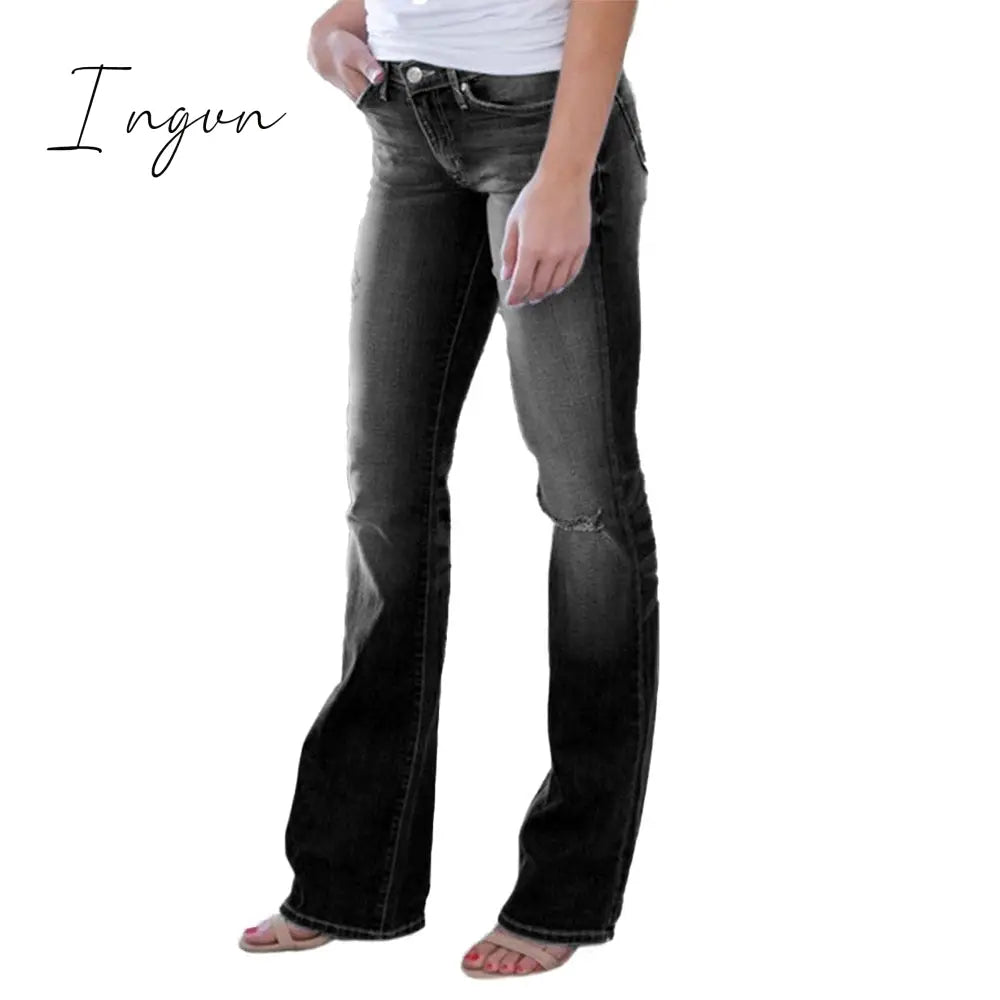 Ingvn - Skinny Flared Jeans Women's Fashion Denim  Pants Bootcut Bell Bottoms Stretch Trousers Women Jeans Woman Jeans Low Rise Jeans