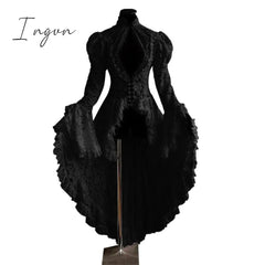 Ingvn - Ladies Summer Fall Winter Vestidos Y2k Gothic Lace Middle Ages Noble Dress Women Slim Goth Midi Long Flare Sleeve Dresses