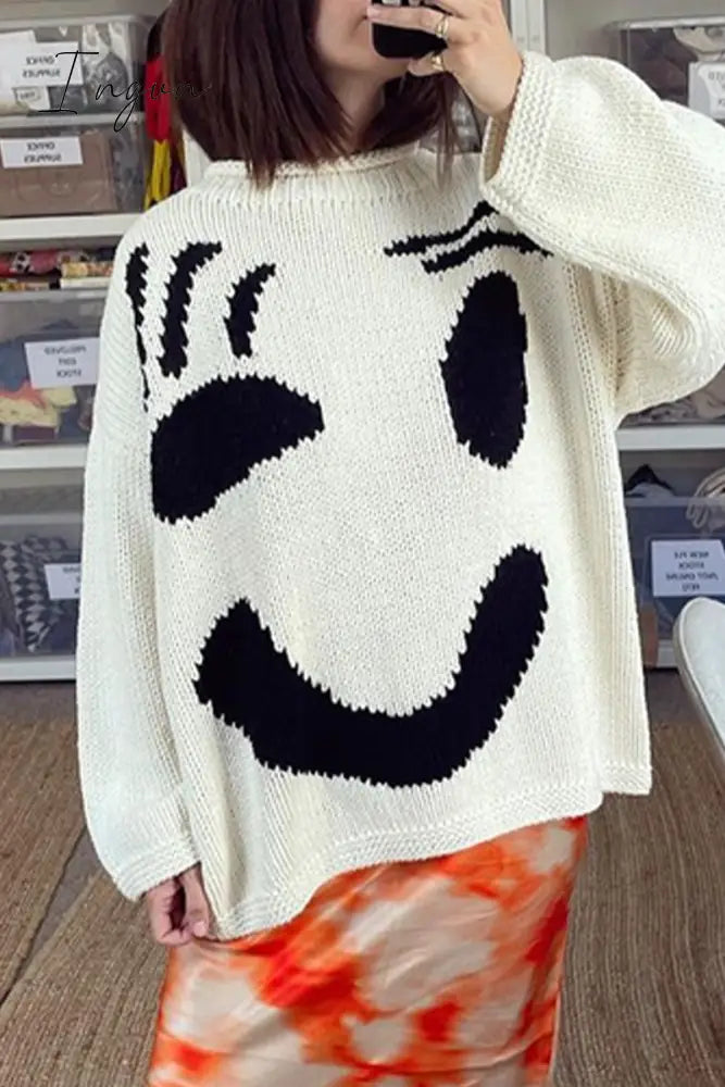 Ingvn - Casual Solid Contrast Weave O Neck Tops