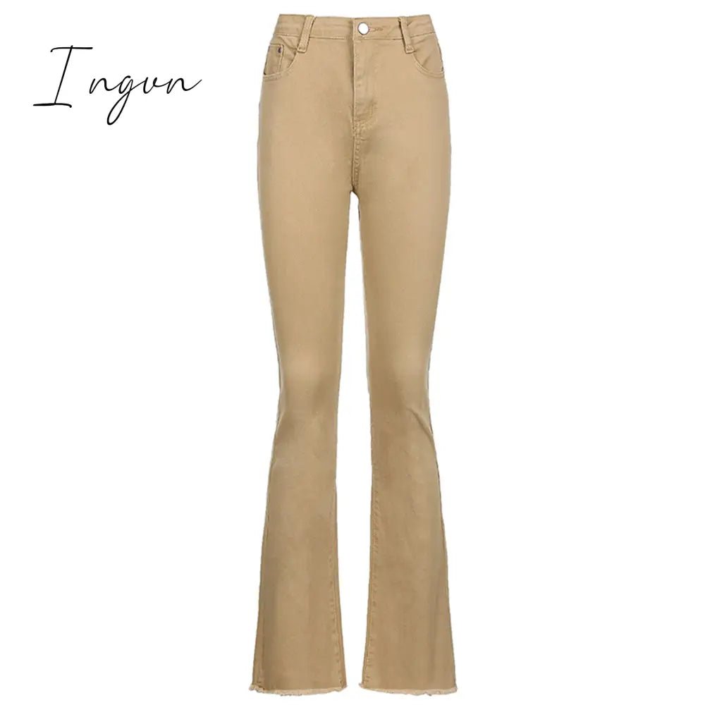 Ingvn - Women's jeans woman high waist Flared Jeans Khaki Black Brown Pants Women's pants for women clothing trouser Jean women trousers