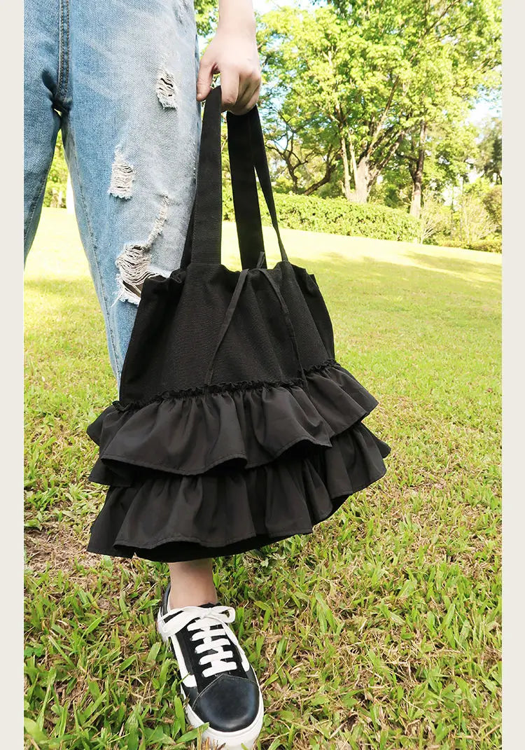 INGVN  Korean Sweet Y2k Aesthetic Women Handbags Fairy Solid Ruffles Pleated Underarm Bag Fashion Elegant Chic Shoulder Bags All Match