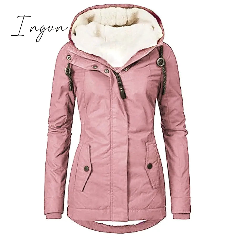 Ingvn - Women's Parka Street Fall Winter Long Coat Windproof Warm 3 in 1 Loose Casual Sports Jacket Long Sleeve Solid Color Zipper Purple Blushing Pink  Waterpoof  Daily Wear Down  Parkas  Lined