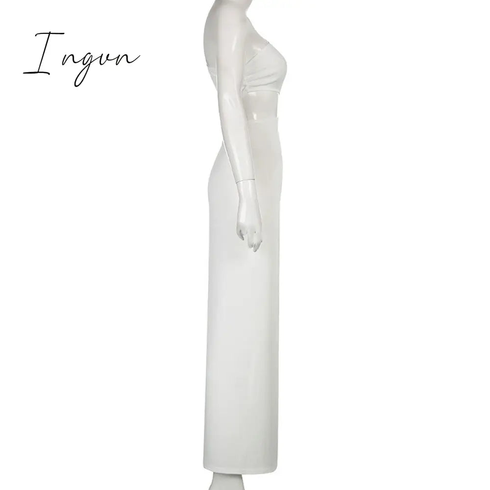 Ingvn - Fashion White Elegant Maxi Dress Summer Women Sexy One Shoulder Split Long Dress Female Fashion Cut Out Club Party Dress Beachwear