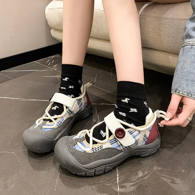 Ingvn  Ugly and Cute Big-headed Versatile Thick-sole Sneakers Women's Spring and Autumn Student Internet Celebrity High-end Sneakers