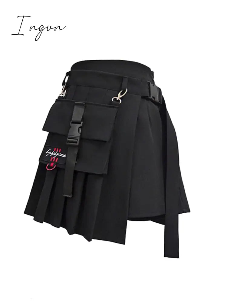 Ingvn - Preppy Style Women Skirts Spring Summer Skirts Female High Waist Lace Up Big Hem Mini Skirt For Girls A-Line Skirt