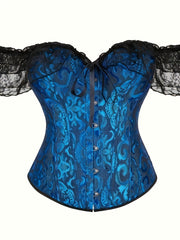 Romantic Lace Stitching Corset Bustier - Firm Tummy Control Body Shaper with Adjustable Lace-Up - Elegant Jacquard Fabric Womens Lingerie & Premium Shapewear