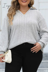 Ingvn - Casual Solid Basic V Neck Plus Size Tops