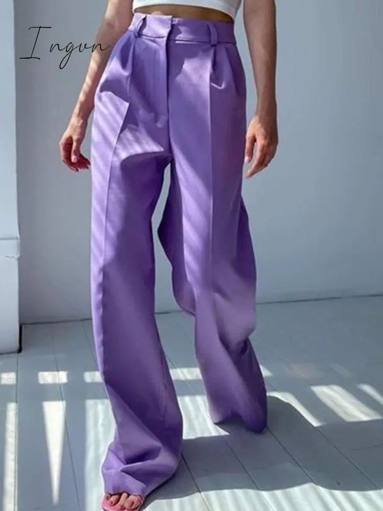 Ingvn - Outfits Trends New Spring Summer Women's Casual Straight Classic Green Black Rose Red High Waist Pants Korean Wide Leg Trousers for Women