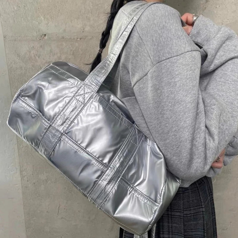 INGVN  Vintage Y2k Aesthetic Streetwear Shoulder Handbags Korean Trendy Casual Sports Underarm Bag All Match Simple Cylinder Bags Women