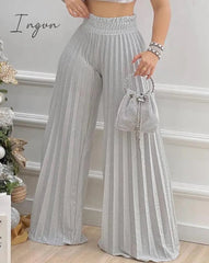 Ingvn - Casual High Waist Pleated Wide Leg Pants Plain Spring & Summer Fashion Elegant Women's Trousers Daily Lady Pants
