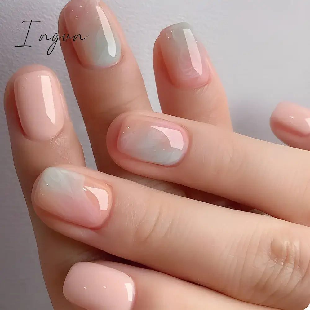 24pcs Short Glitter Purple False Nails  Almond Stiletto French Wearable Fake Nails Art Artificial Full Cover Press on Nail Tips