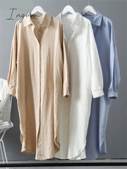 Ingvn - Long Sleeve Women Long Shirt Dress Spring Autumn Casual Buttons Loose Clothes Robe Femme Vestido