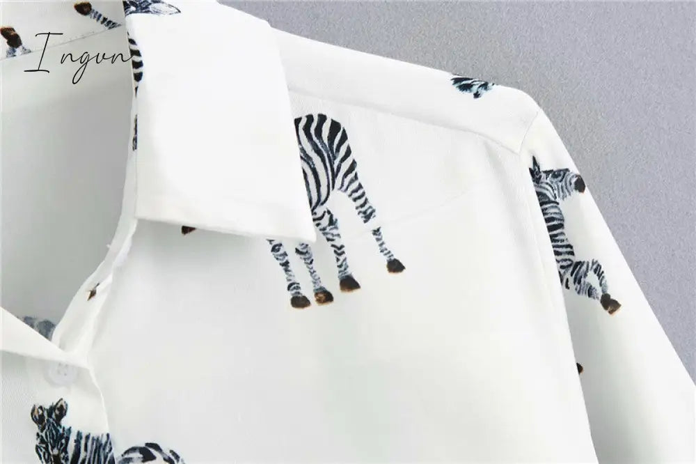 Ingvn - women satin blouse long sleeve zebra print shirts vintage office ladies tops femme chandails fashion blusa de mujer Chandails