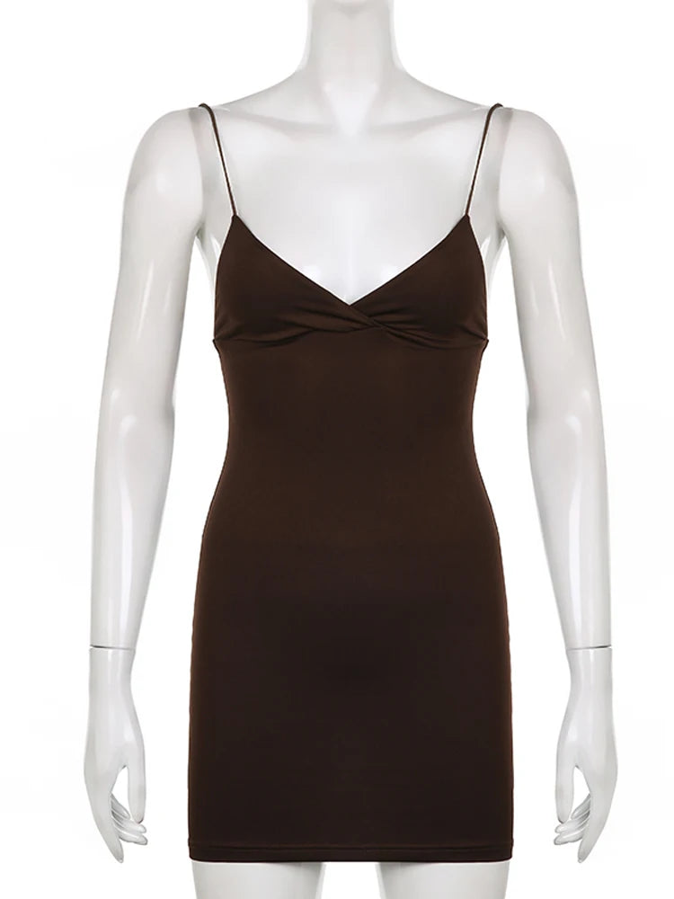 Women Maxi Dress Summer Elegant Solid Sleeveless Nipped Waist Slim Backless Ruffled Irregular Party Dresses StreetwearVintage Brown Women Bodycon Dress Sexy V Neck Sleeveless Party Mini Dresses Solid Basic Backless Stre