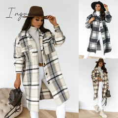 Ingvn - Selling Women's Autumn Coat Fashion Long Section Casual Warm Lattice Woolen Winter Jacket Banquet Trend Lapel Women's Windbreaker