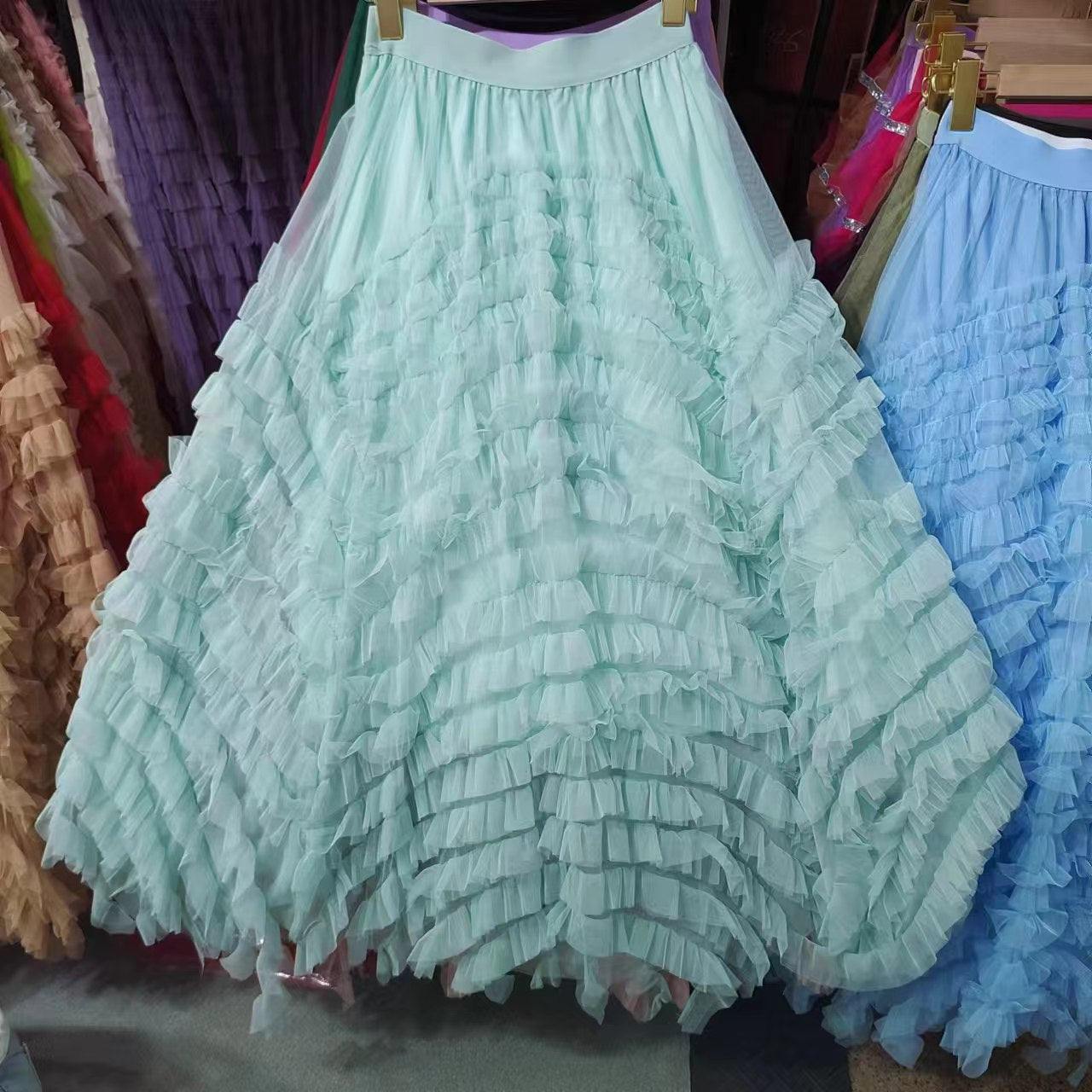 Niche Irregular Mesh Heavy Industry Large Swing Long Skirt Women's Slim Hip Covering Gorgeous Fairy Dream Pink Cake Skirt