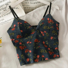 Ingvn - Backless V-Neck Floral Printed Tank Crop Tops