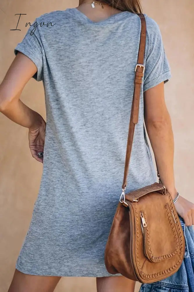 Ingvn - Casual Deep V-neck T-shirt Dress