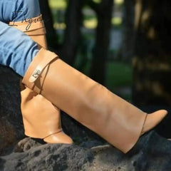 Ingvn - Stylish Faux Leather Hidden Heel Tall Boots