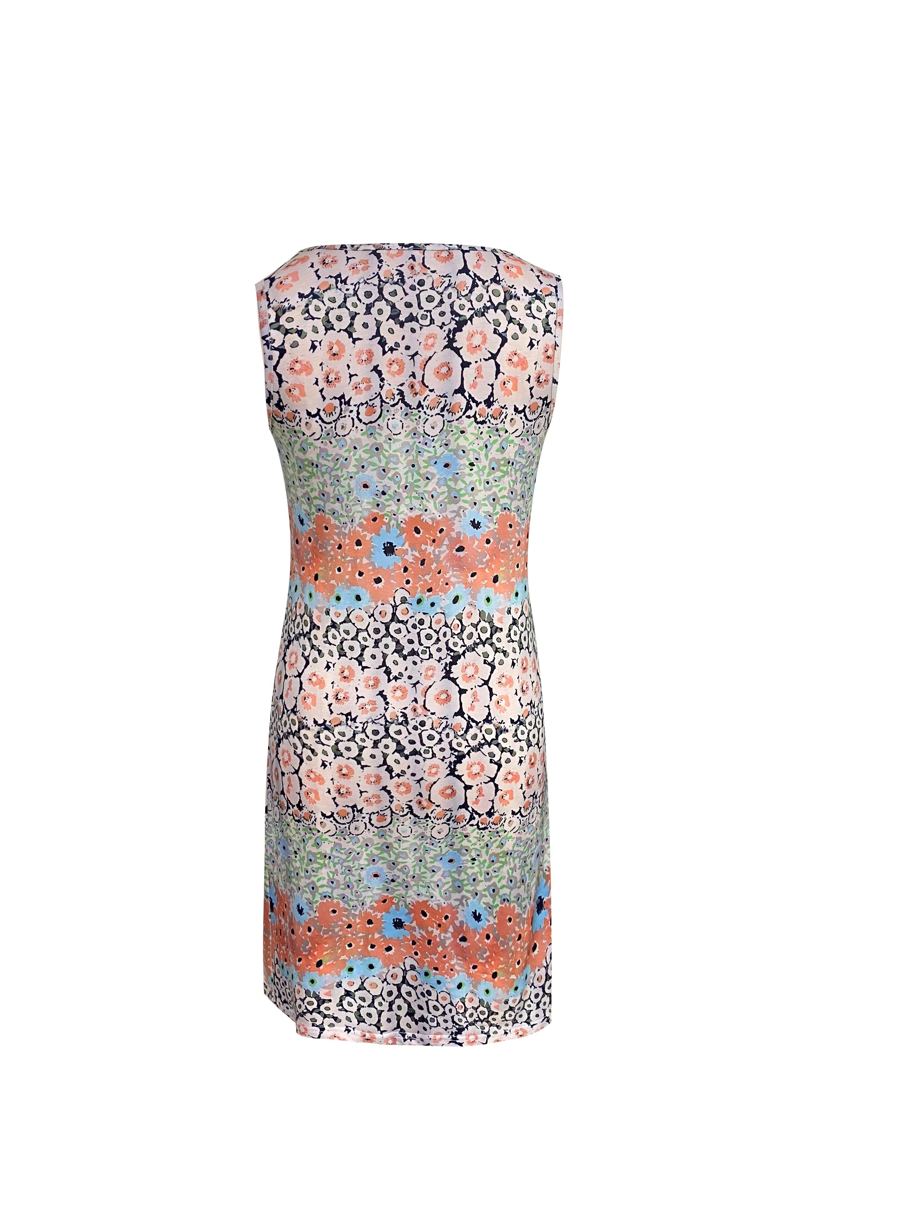 Chic Floral Print V-Neck Tank Dress - Casual Button Front Style - Perfect for Spring & Summer - Lightweight, Flattering Womens Wardrobe Essential