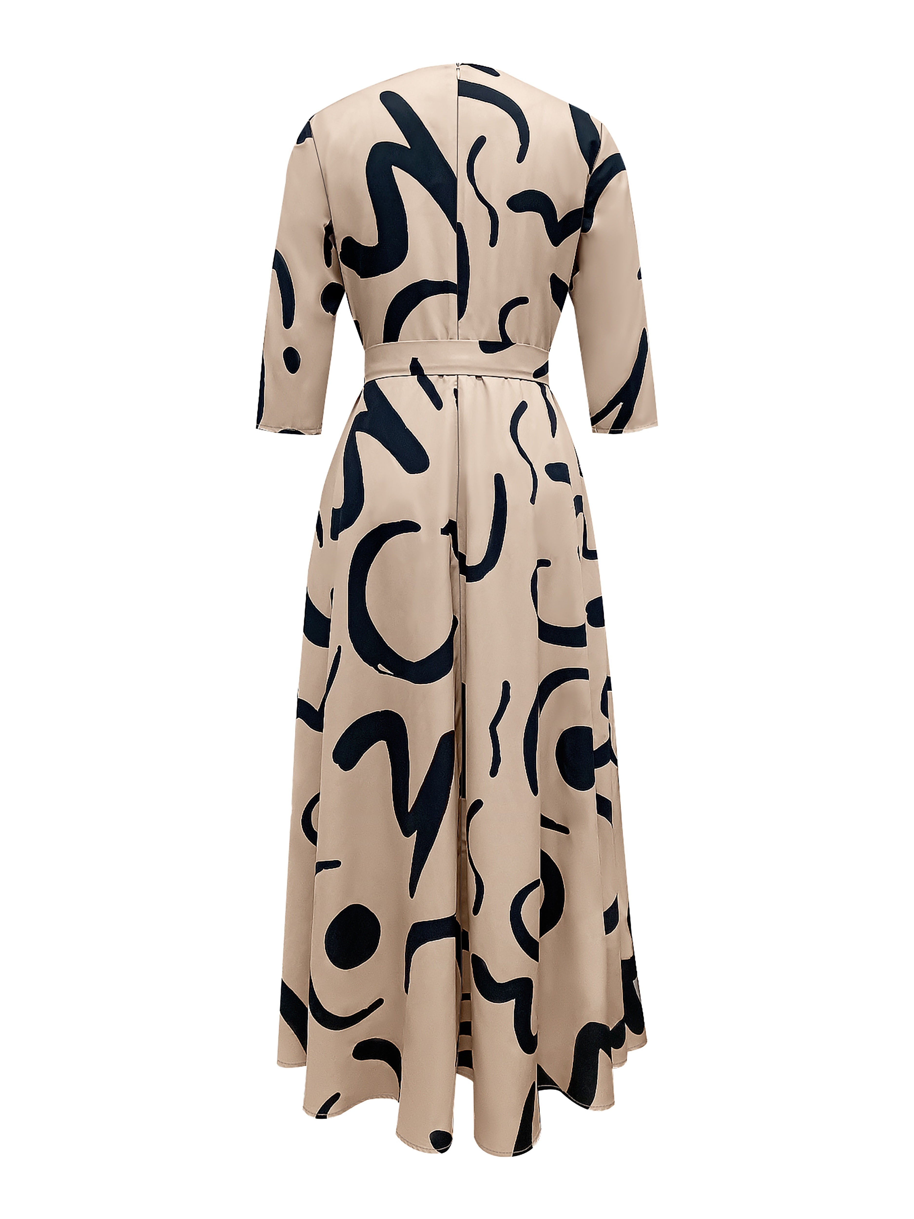 Stylish Geo Print Crew Neck Belted Dress - Elegant Half Sleeve Women's Dresses for Work, Formal Occasions, and Daily Wear - Soft, Comfortable, and Flattering Fit