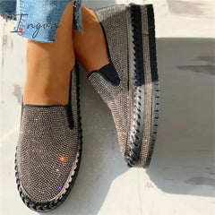 Ingvn - Women Casual Fashion Rhinestone Slip-on Sneakers