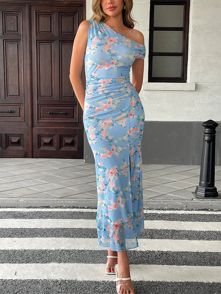 Women's Dresses Summer Streetwear Fashion New Print Split Print Maxi Dresses Sexy Female Casual Slim Knitted Dresses Clothing