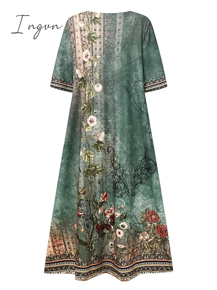 Ingvn - Women's Casual Dress Shift Dress Midi Dress Navy Blue Blue Orange Half Sleeve Floral Ruched Summer Spring V Neck Vintage Christmas Vacation 2023 S M L XL XXL 3XL