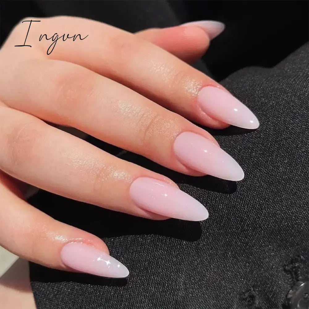 24Pcs False Nails With Glue Almond Pink Butterfly Design Detachable Rhinestones Acrylic Fake Nails long stiletto Press On Nails