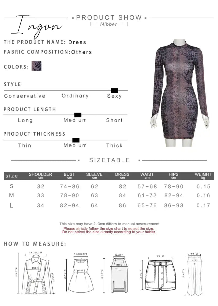 Ingvn - Sexy Backless Serpentine Print Mini Bodycon Dress Women Fall Chic Package Hip Streetwear Female Casual Party Club Clothes
