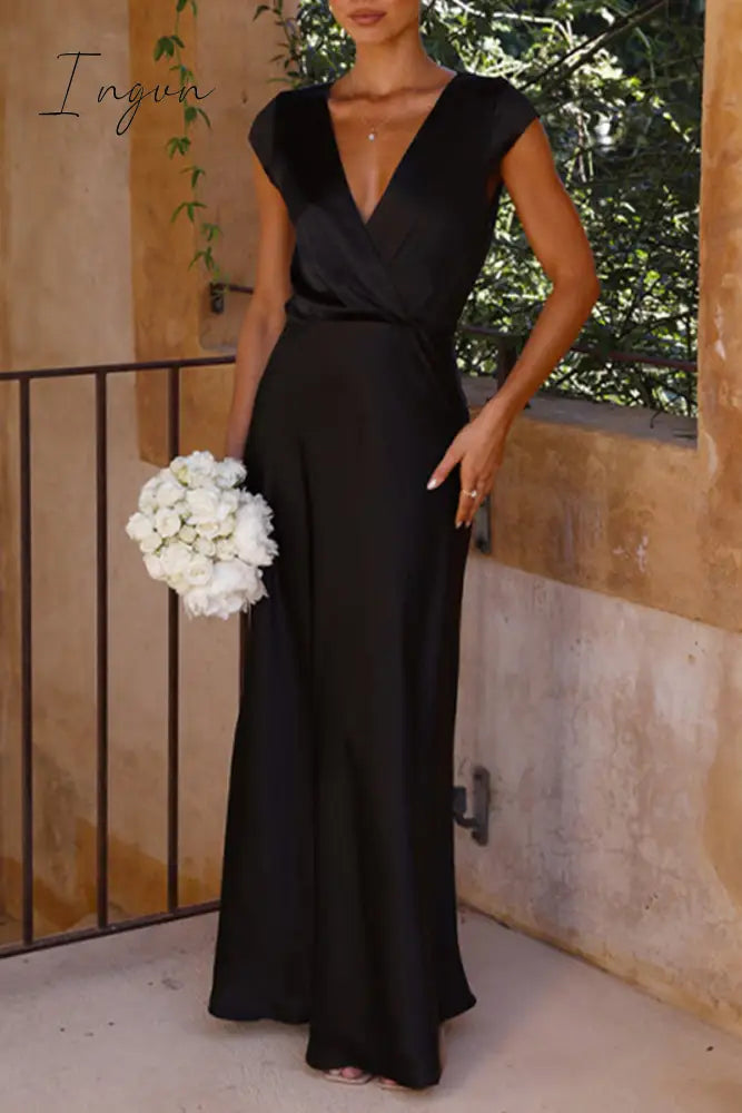 Ingvn - Celebrities Formal Solid V Neck Evening Dress Dresses