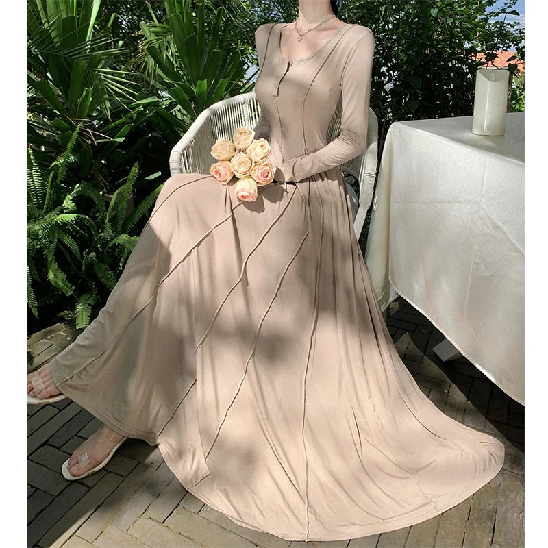 Elegant Casual Knitted Dresses for Women Long Sleeve Evening Party Prom Slim A-Line Dress One Piece Femme Fashion Vestido Robe