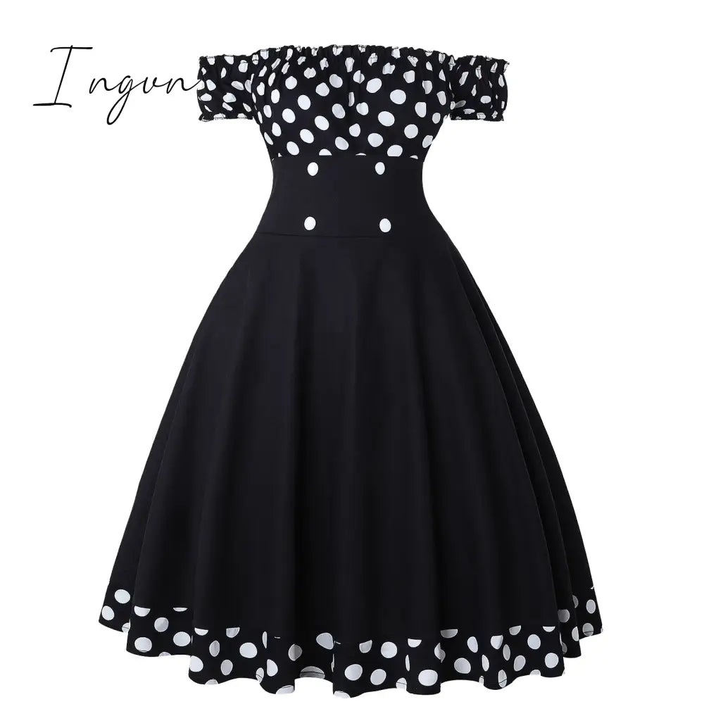 Ingvn - Vintage Dress New Women Dress+Cape Retro Rockabilly 50s Style Two Piece Black Dress Elegant Ladies fashion Midi Dresses