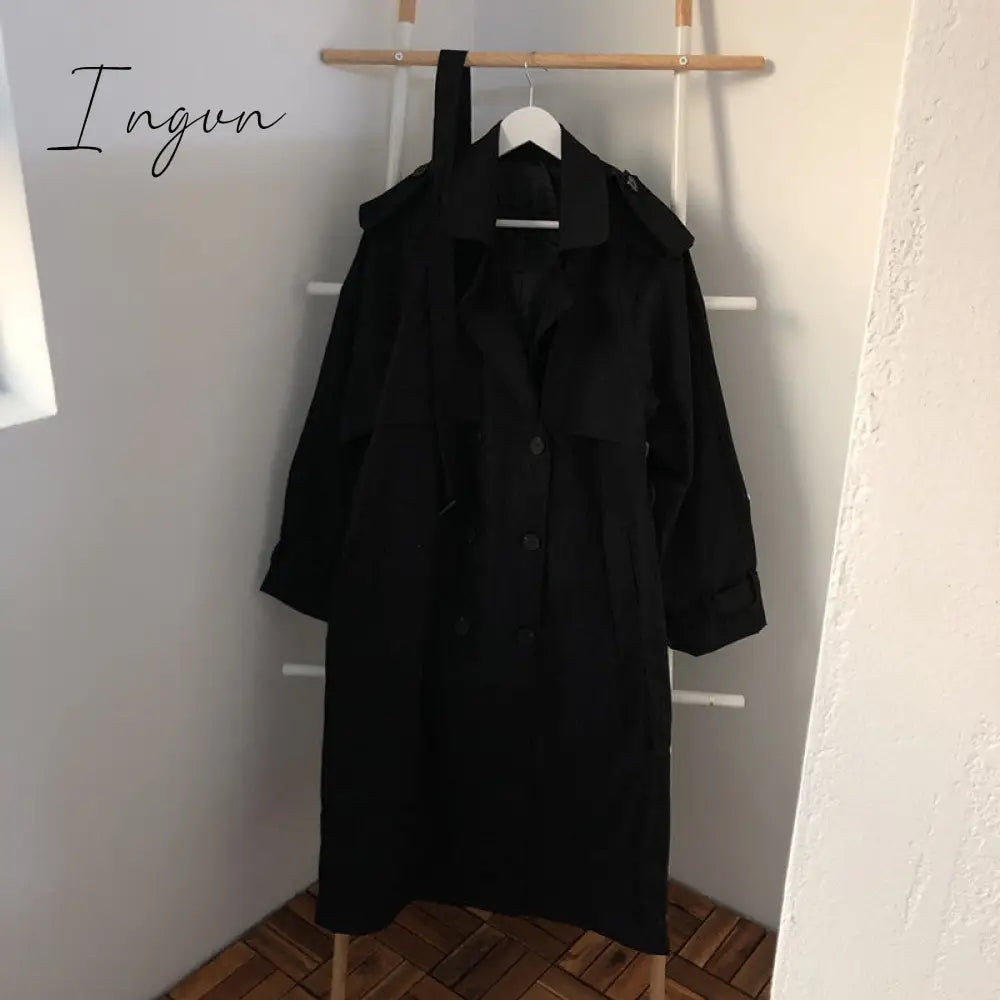 Ingvn - Chic Women Trench Coat Casual Women's Long Outerwear Loose Overcoat Autumn Winter Fashion Double-breasted Windbreaker Femme
