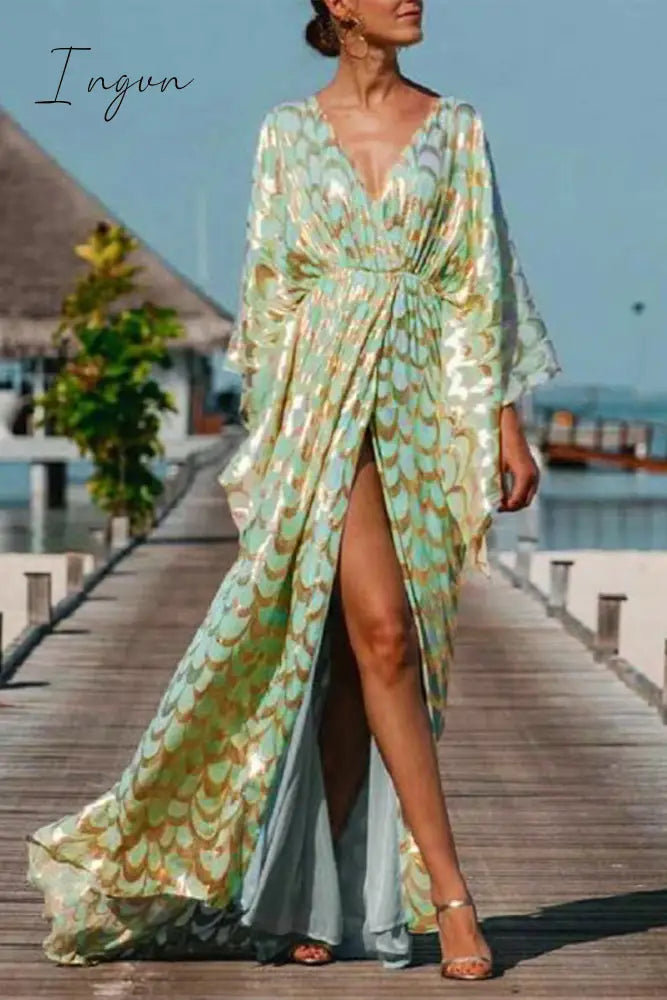 Ingvn - Sexy Elegant Print Printing V Neck Long Dress Dresses