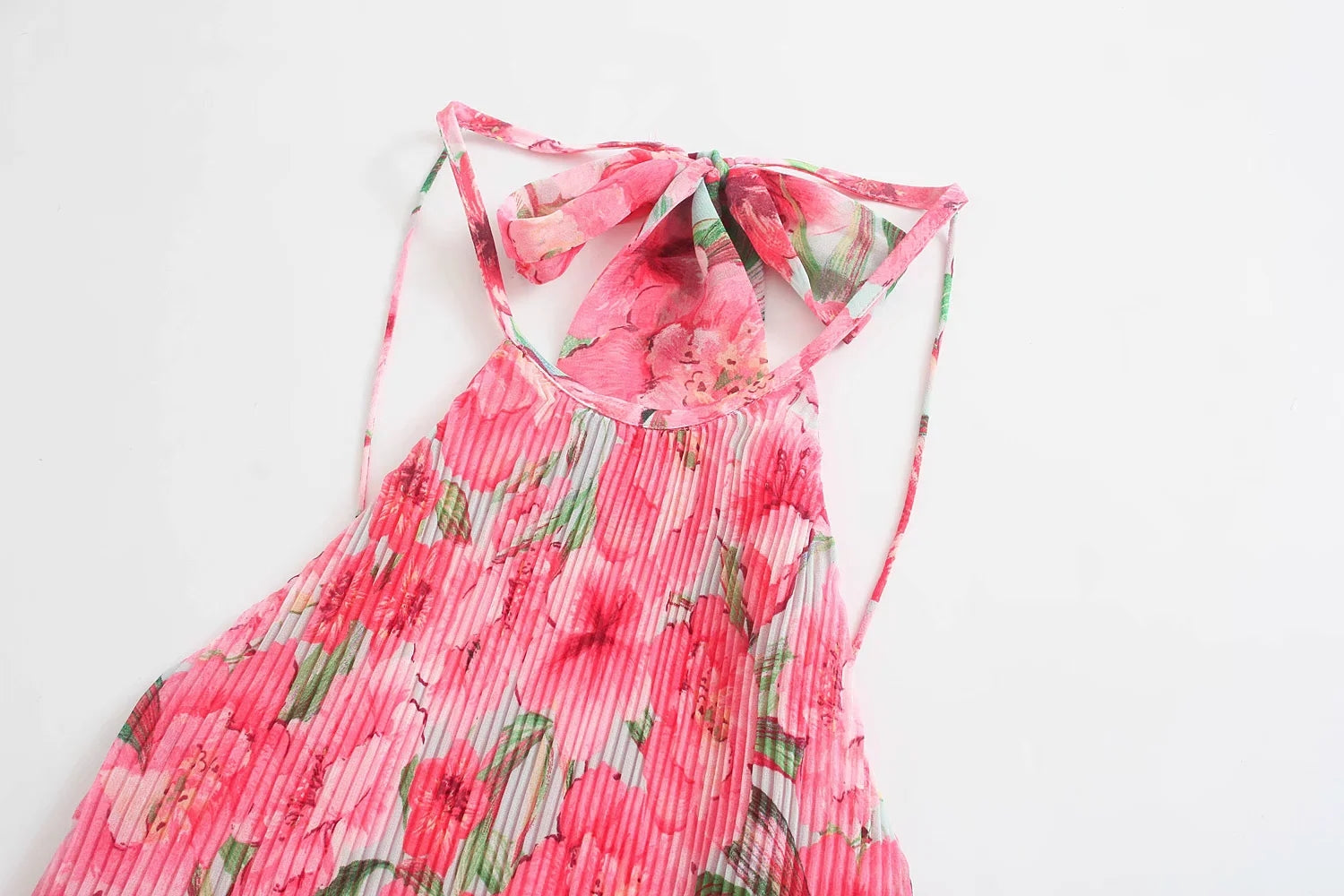 Sleevelss Halter Maxi Summer Dress for Women Sexy Backless Beach Pink Boho Robe Femme  Lace Up Sundress Floral Dress